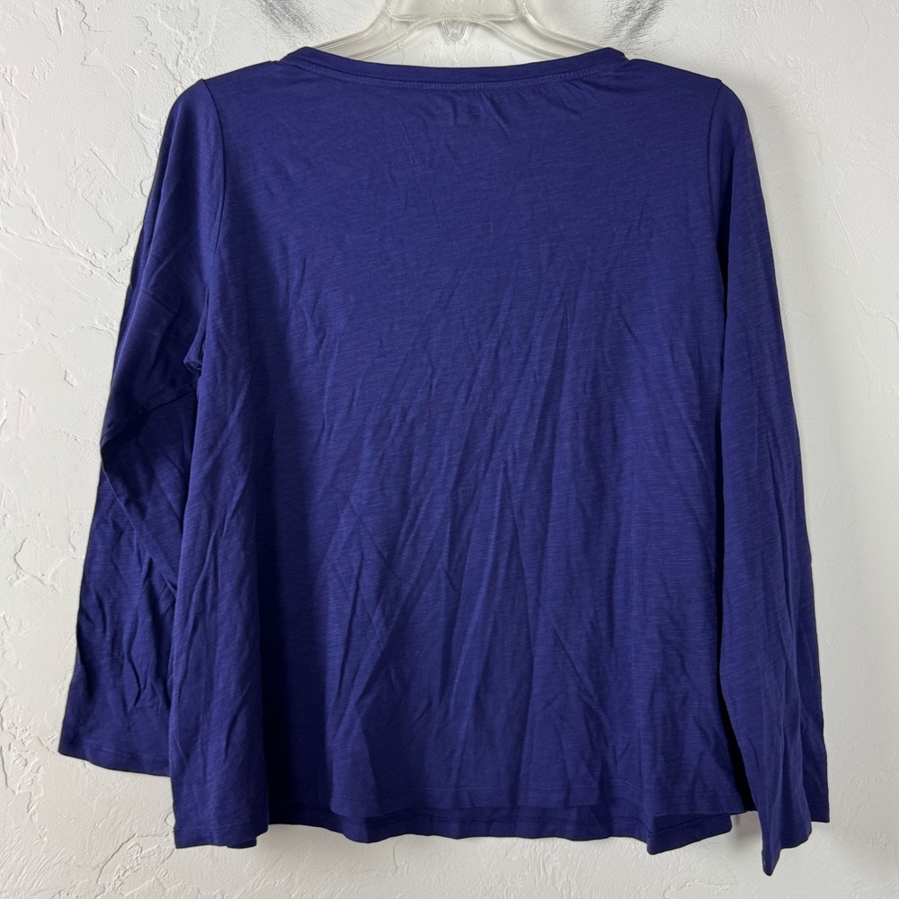 Eileen Fisher Shirt Knit Top Tee Organic Cotton Slub Long Sleeve Dark Purple - Picture 2 of 8